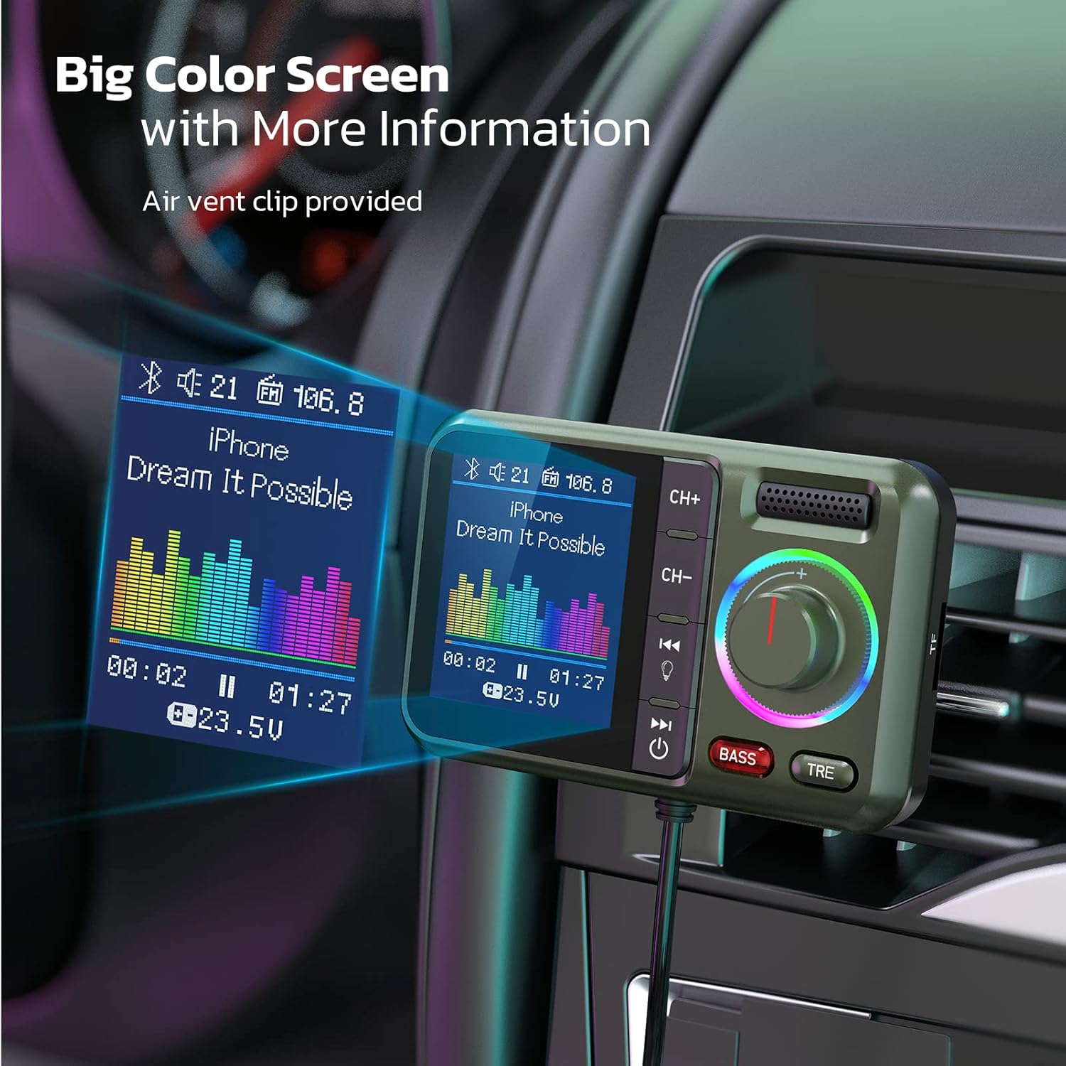 Bluetooth FM Transmitter for Car, Wireless Car Bluetooth V5.0 Adapter