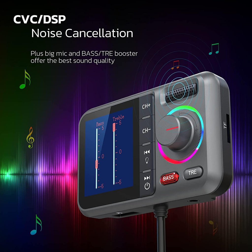 Bluetooth FM Transmitter for Car, Wireless Car Bluetooth V5.0 Adapter