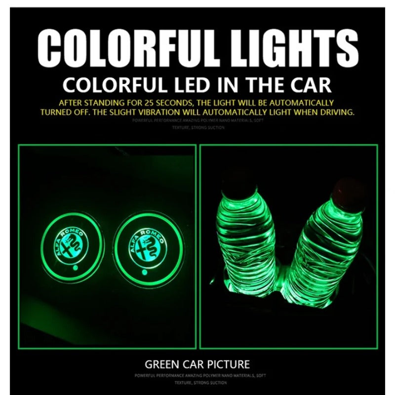 2PCS Rechargeable LED Car Cup Holder Coasters