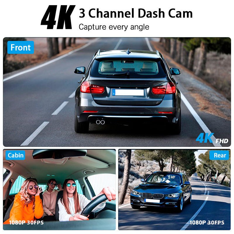 New Three-Record Three-Screen Display 4K Ultra-Clear 3.16-Inch High-Definition Screen Wifi Connected To Gps Driving Recorder